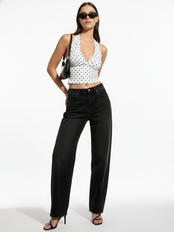 White Halter Neck Printed Tank