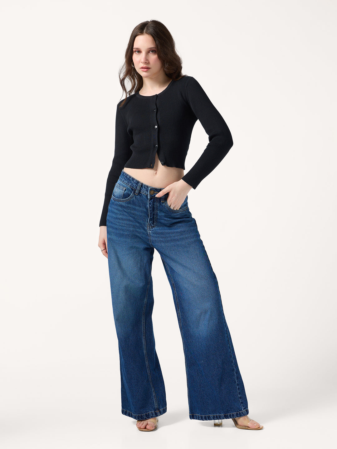 black-flat-knit-button-down-knit-top