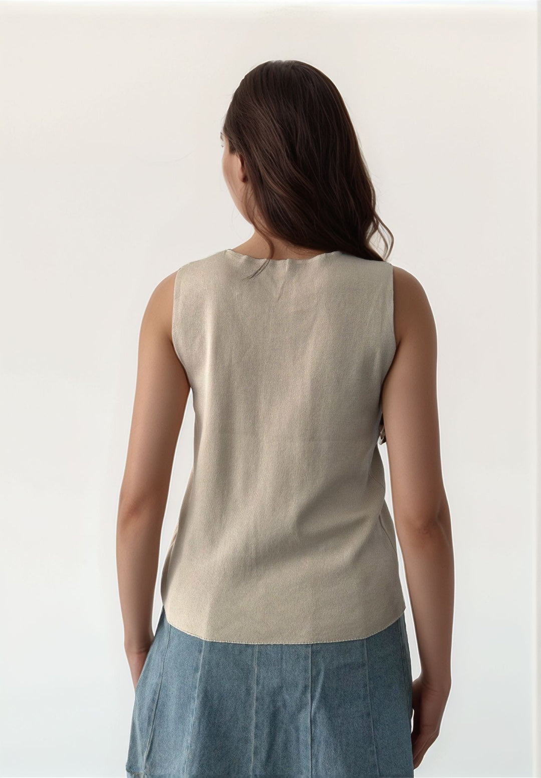 Cream Tank Top with Embroidery Detailing