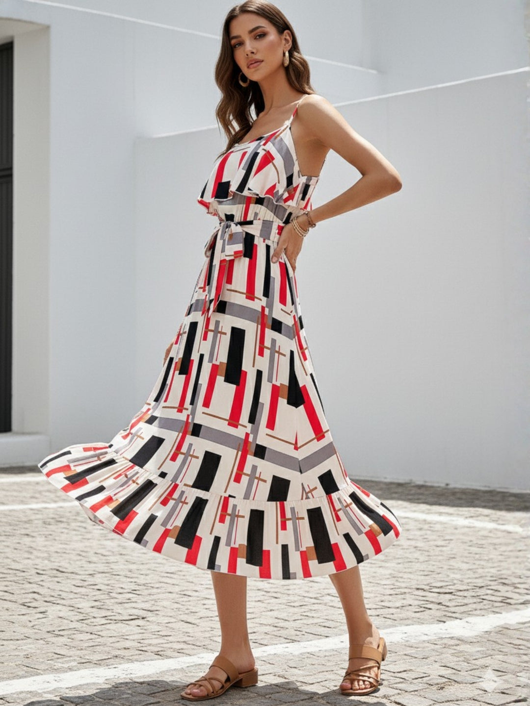 Multi Spaghetti Strap Waist Tie-Up Dress