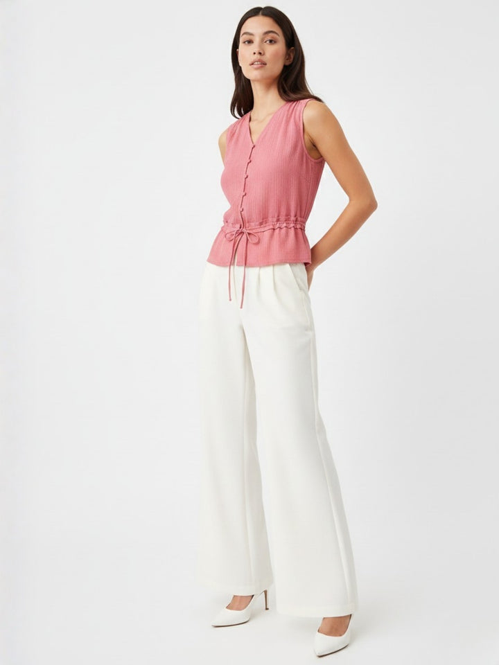 Pink Textured Top With Waist Detail