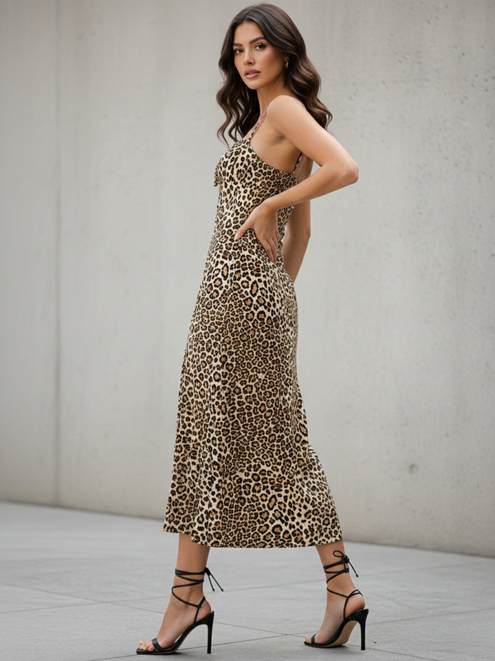 Brown Spaghetti Strap Animal Printed Dress