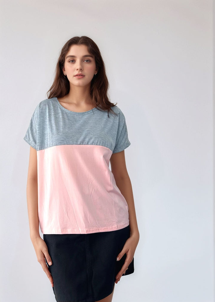 Grey Colour Block Elasticated Hem T-Shirt