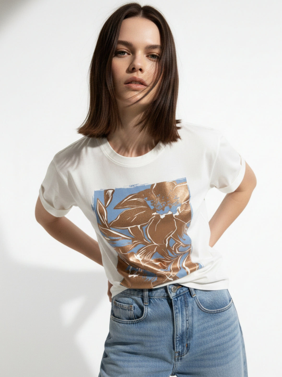 White Foil Printed Graphic T-Shirt
