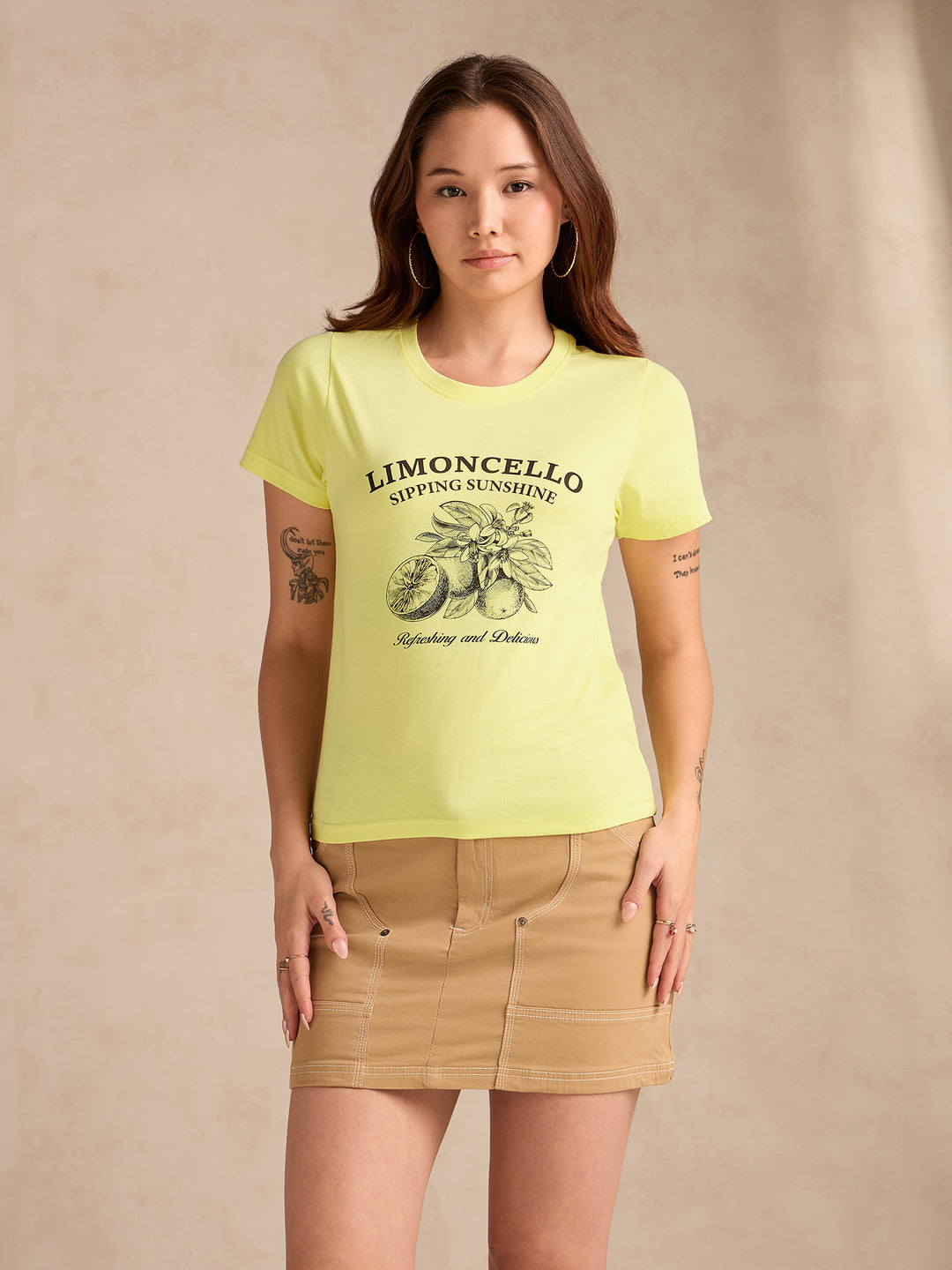 Yellow Crew Neck Graphic Tshirt
