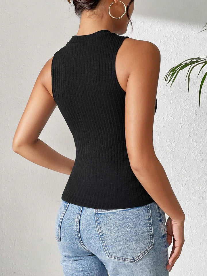 Black Halter Neck Knit Top