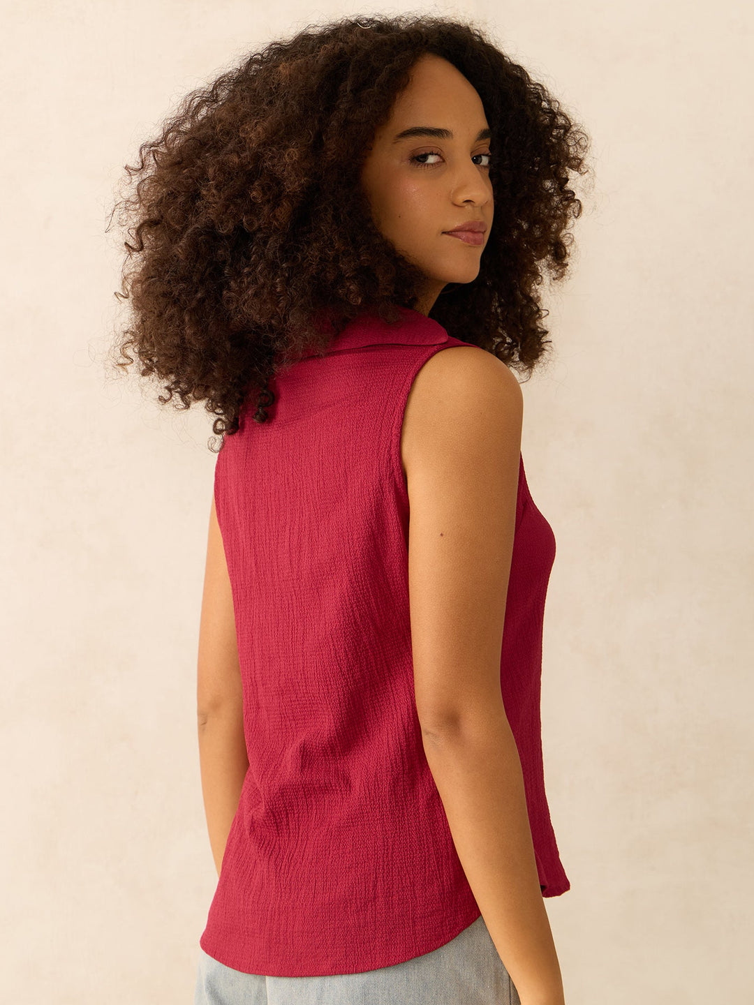 Wine Textured Cropped Shirt
