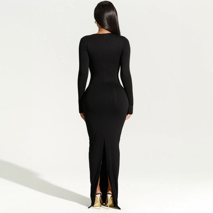 Black Full Sleeve Neck Cut-Out Detail Dress