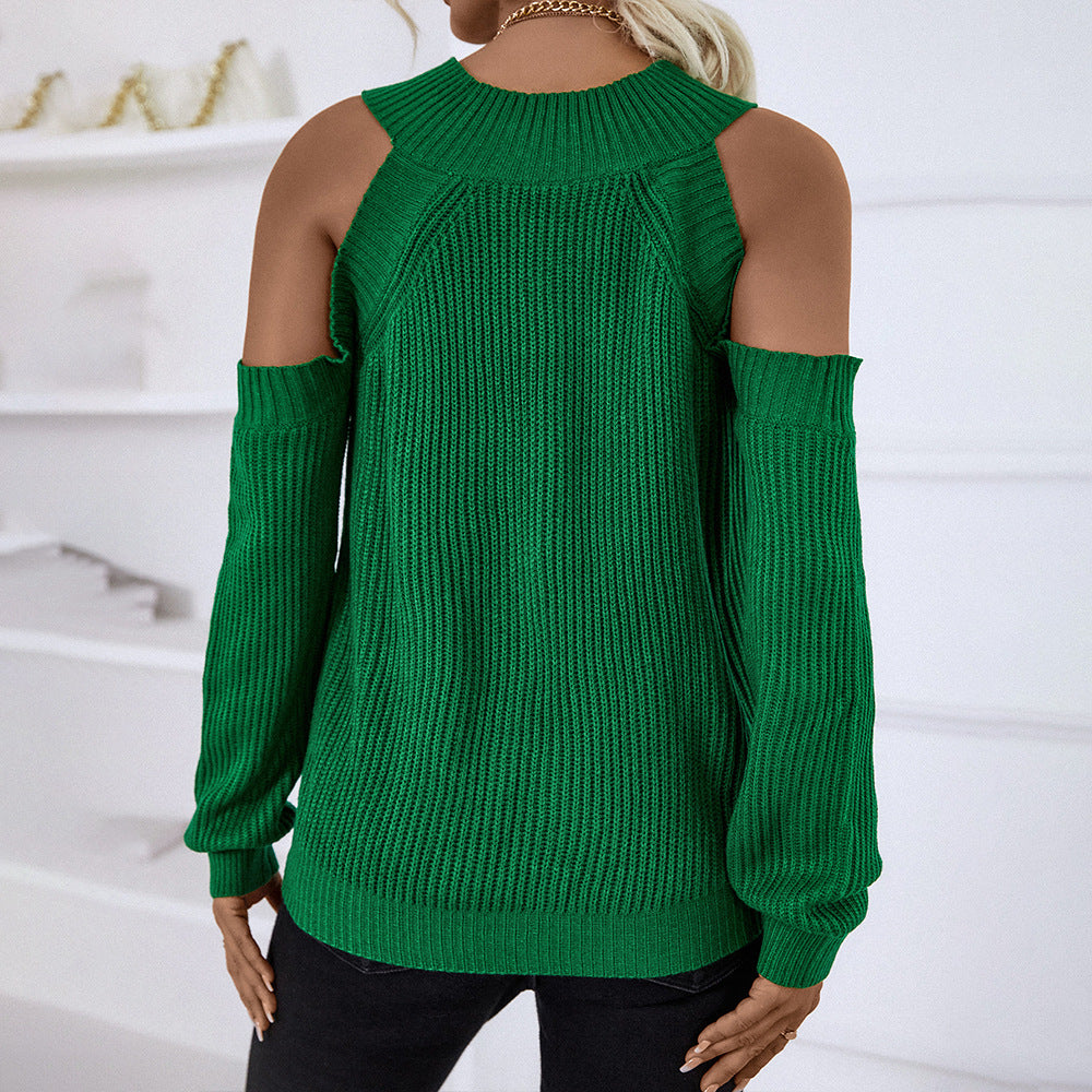 Green Cold Shoulder Turtle Neck Top