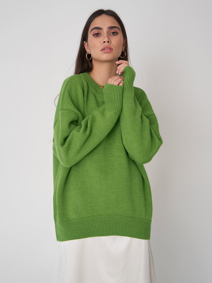 Lime Relaxed High Neck Solid Sweater