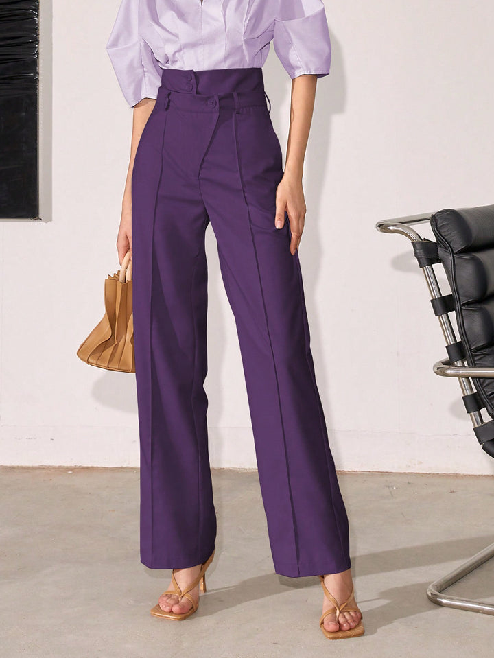 Purple High Waist Side Button Pant
