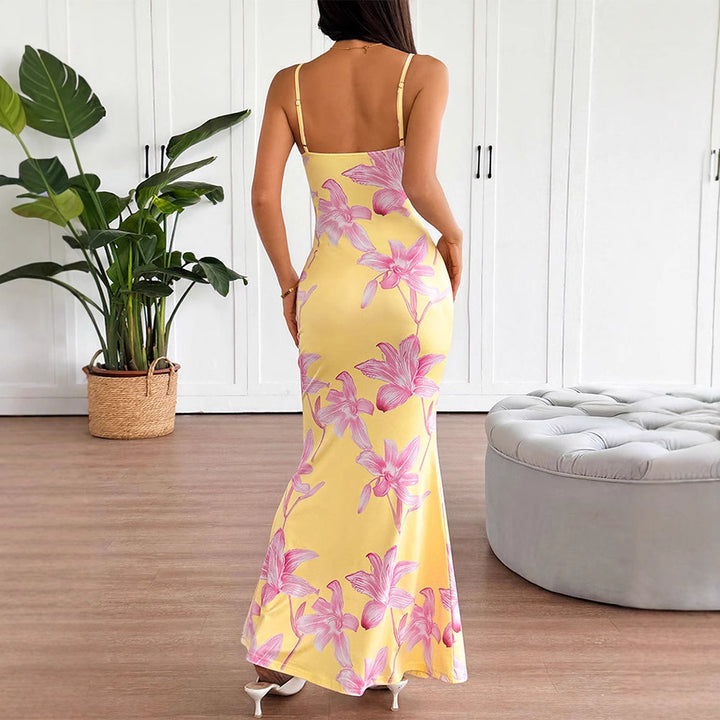 Yellow Strappy Printed Maxi Dress