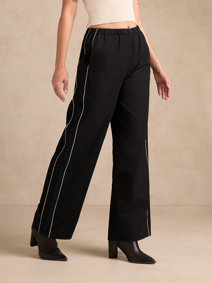 Black Pintuck Wide Leg Trouser