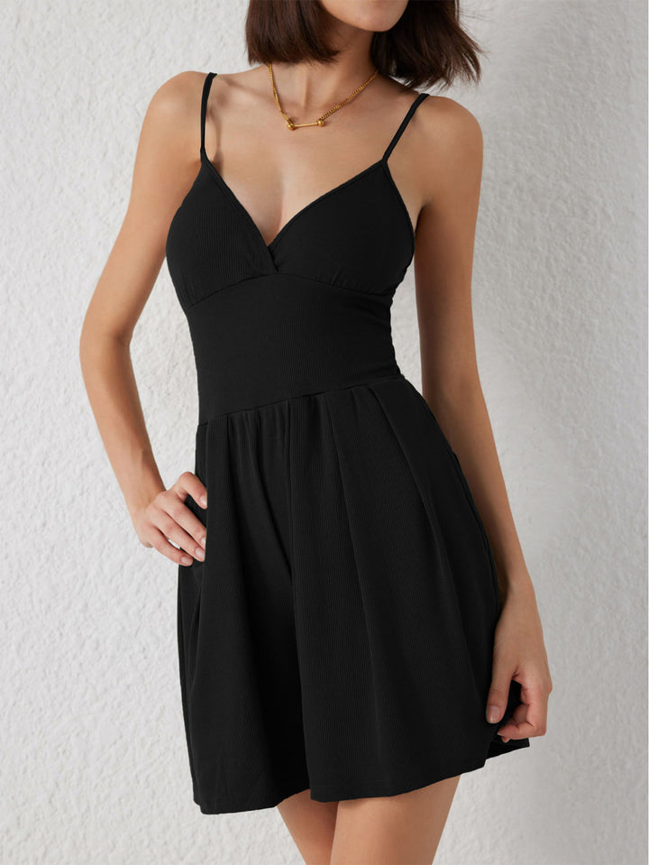 Black Strappy Solid Skater Dress