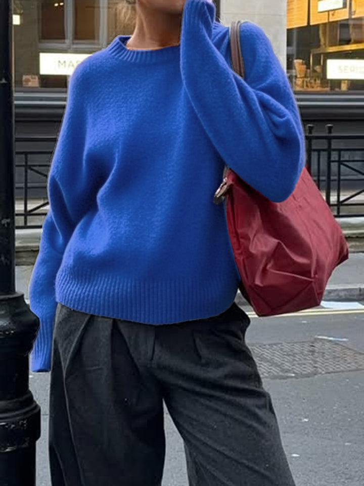 Blue Relaxed Casual Knit Sweater With Drop Shoulder