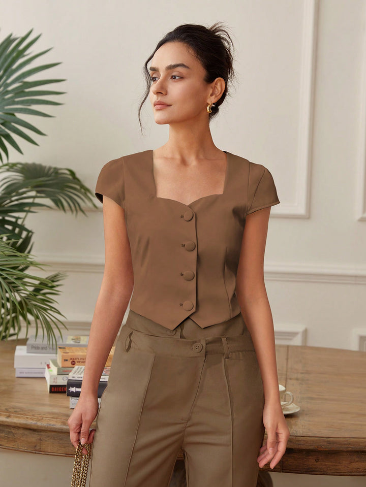 Brown Front Button  Top