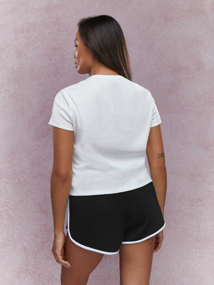 Black Contrast Striped Shorts