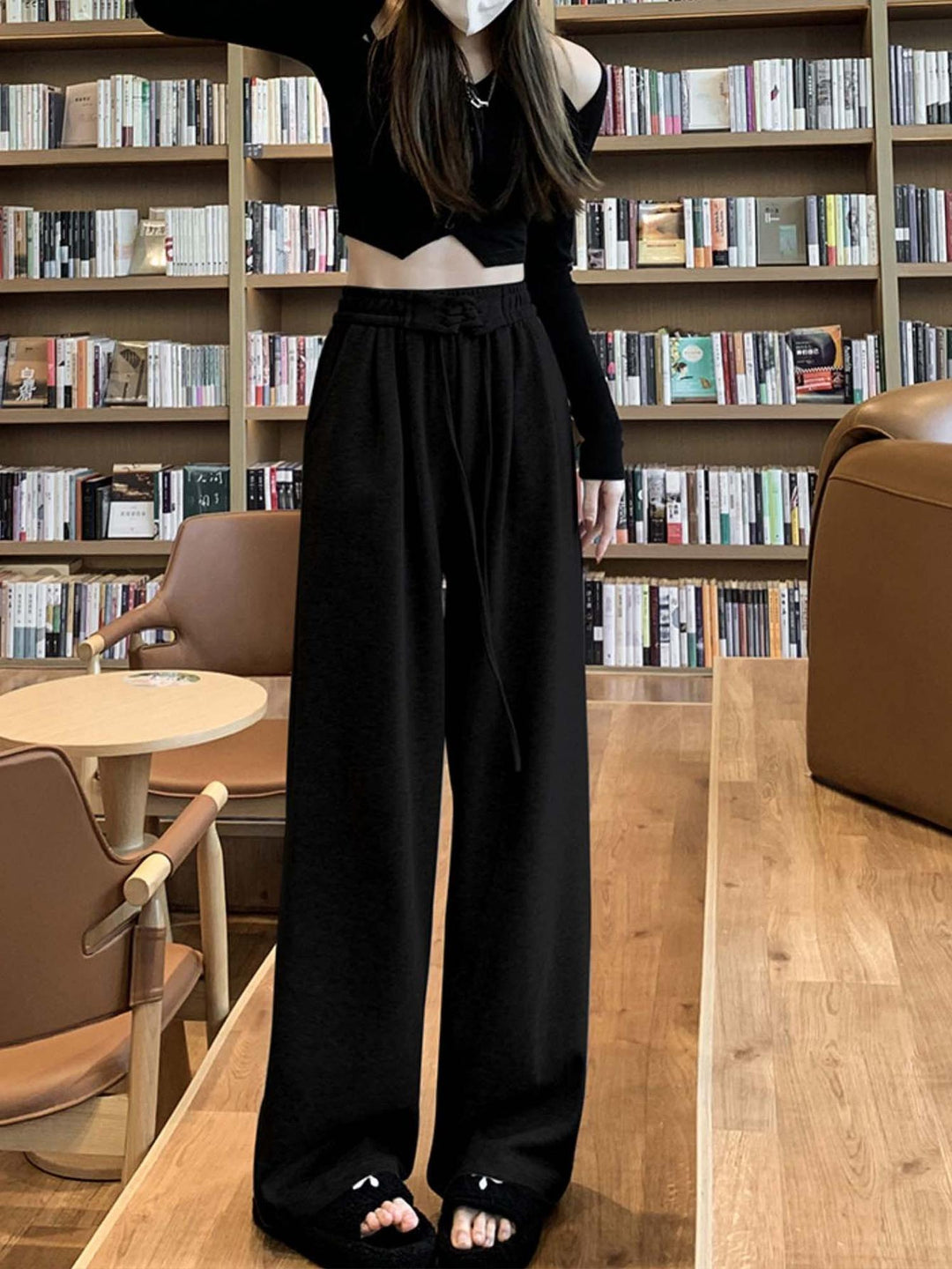 Black Lace Tie Up Waistband Sweatpants