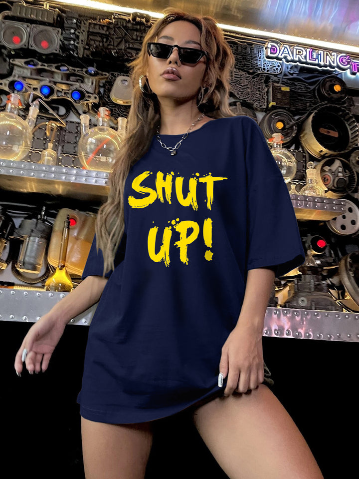 Navy Blue Chest Print Graphic Tshirt