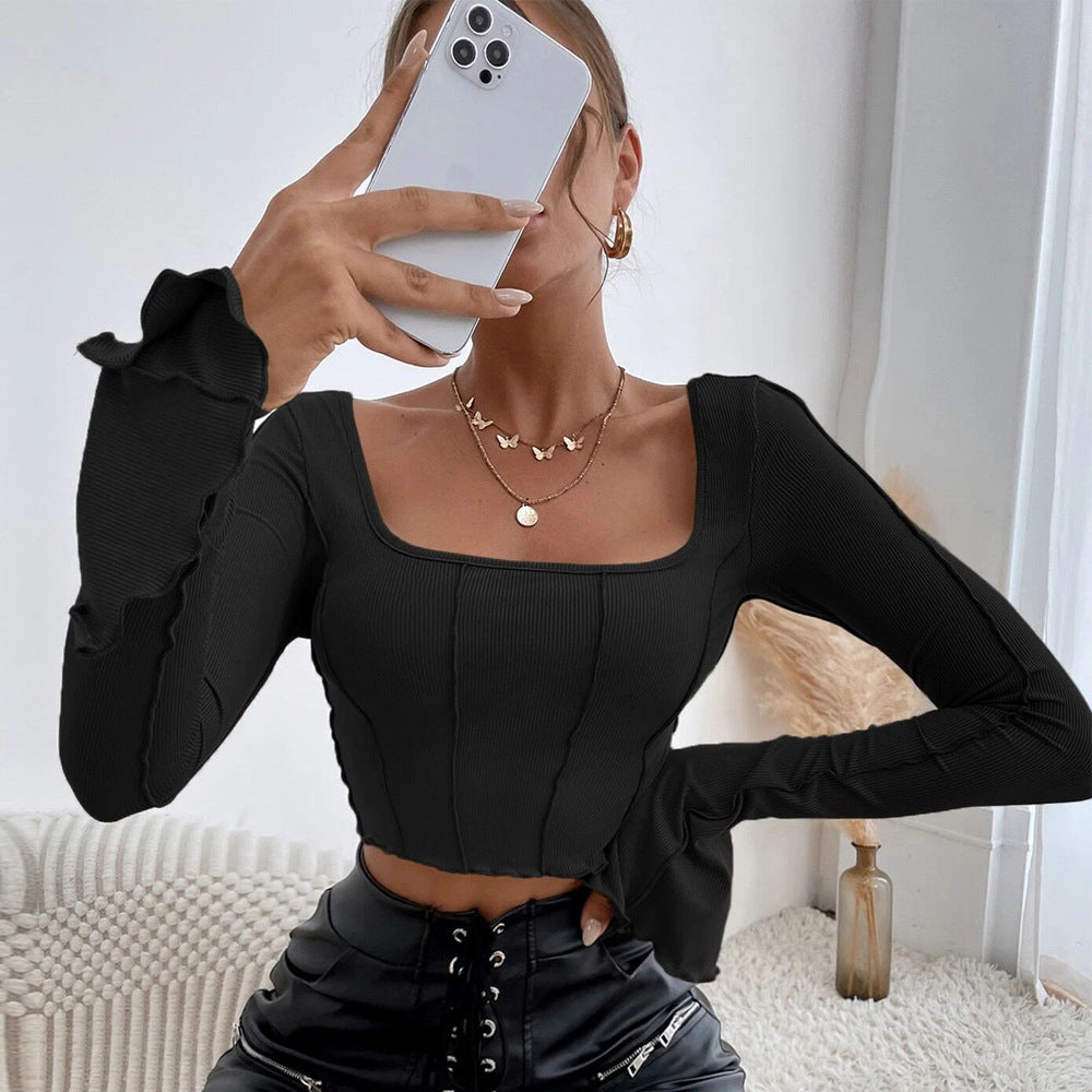 Black Bell Sleeve Edgy Seam Top