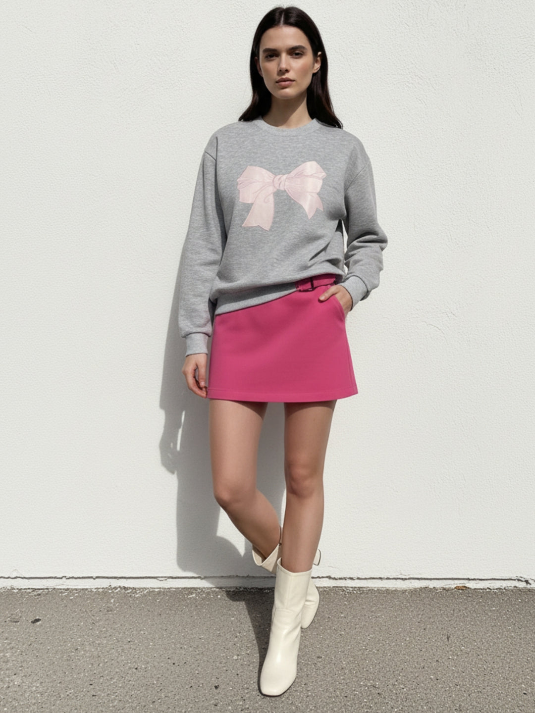 Charcoal Bold Bow Embroidery Sweatshirt