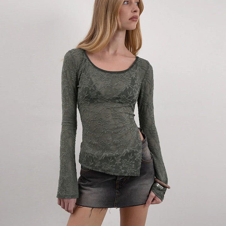 Olive Sheer lace scoop neck top