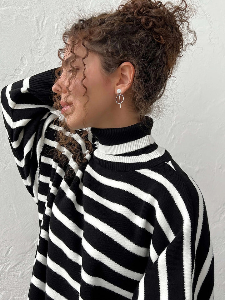 Black Turtle Neck Striped Sweater