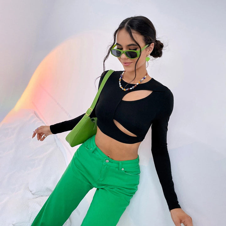 Black Full Sleeve Cut-Out Detail Top