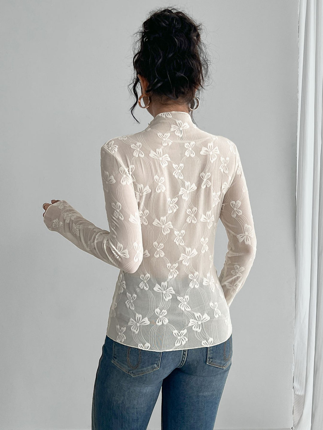 White Full Sleeve High Neck Top