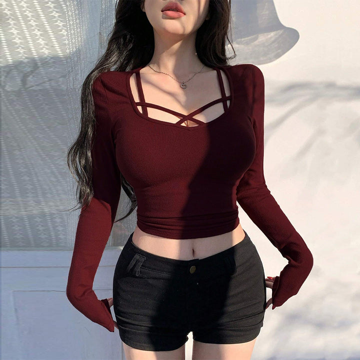 Wine Sweetheart Neckline With Strings Detail