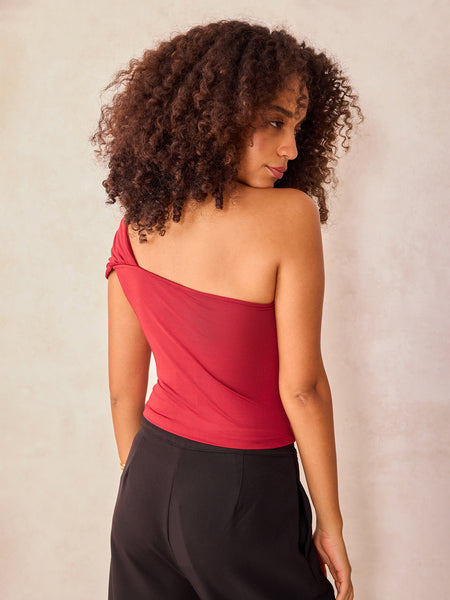 Shop Red Textured One Shoulder Knit Top - for Women