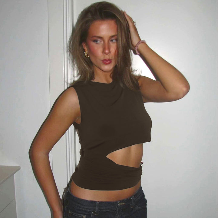 Brown Crop Top With Cutout Waist