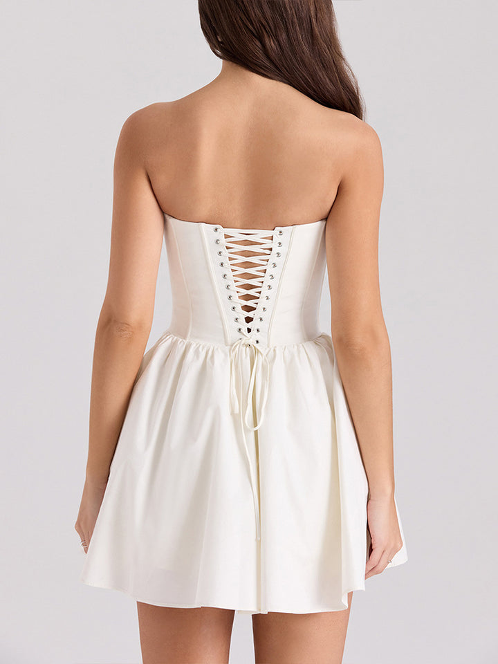 White Corset Detailed Skater Dress