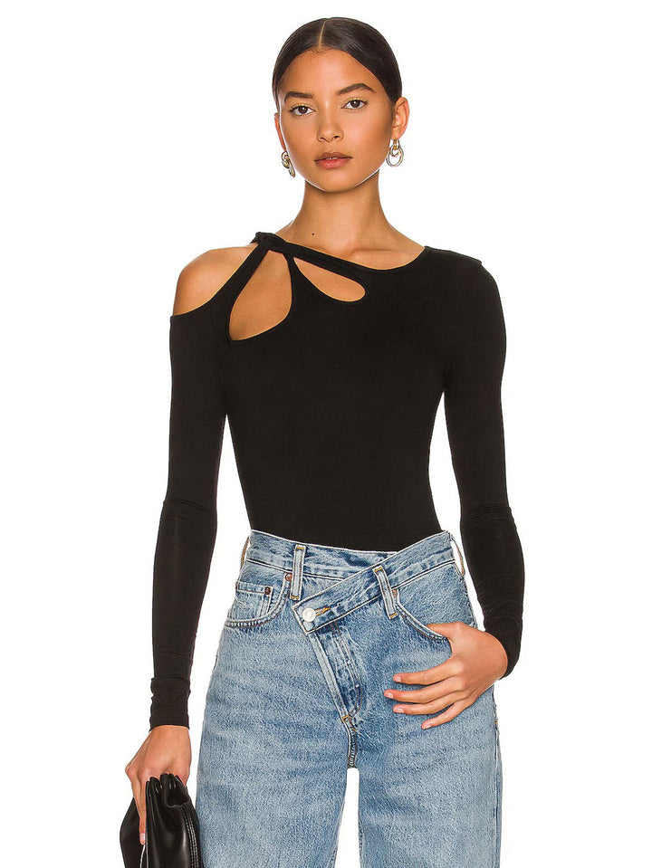 Black Full Sleeve Cut-Out Details Bodysuit