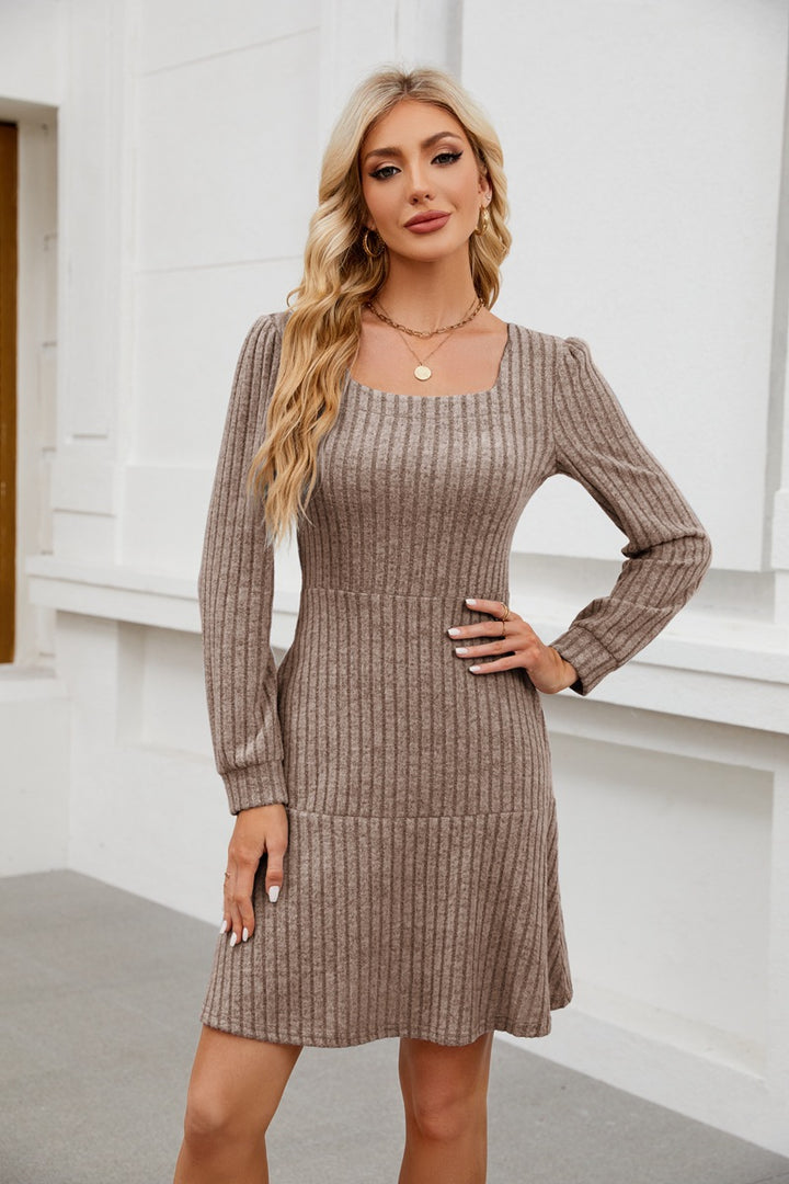 Beige Wide Spaced Rib Mini Dress