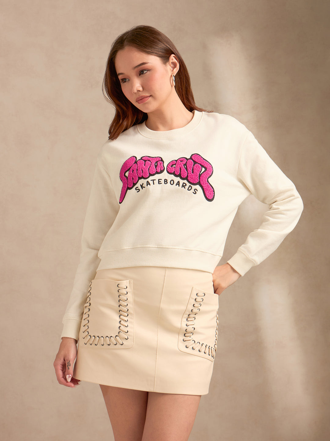 Cream Varsity Graphic Sweatshirt