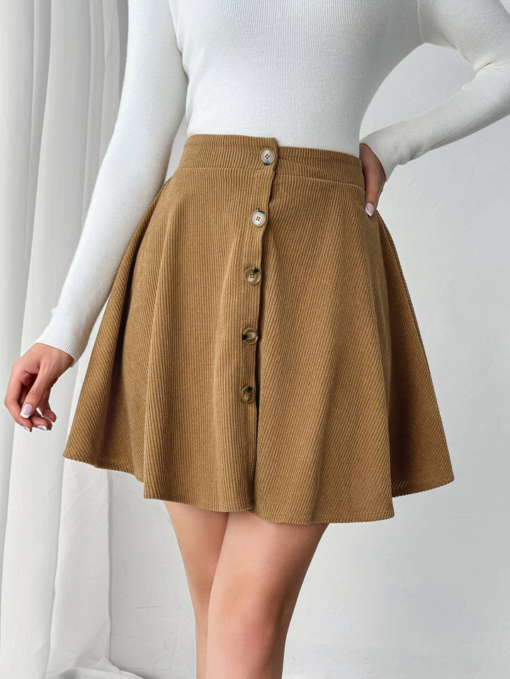 Brown High Waist Front Button Skirt