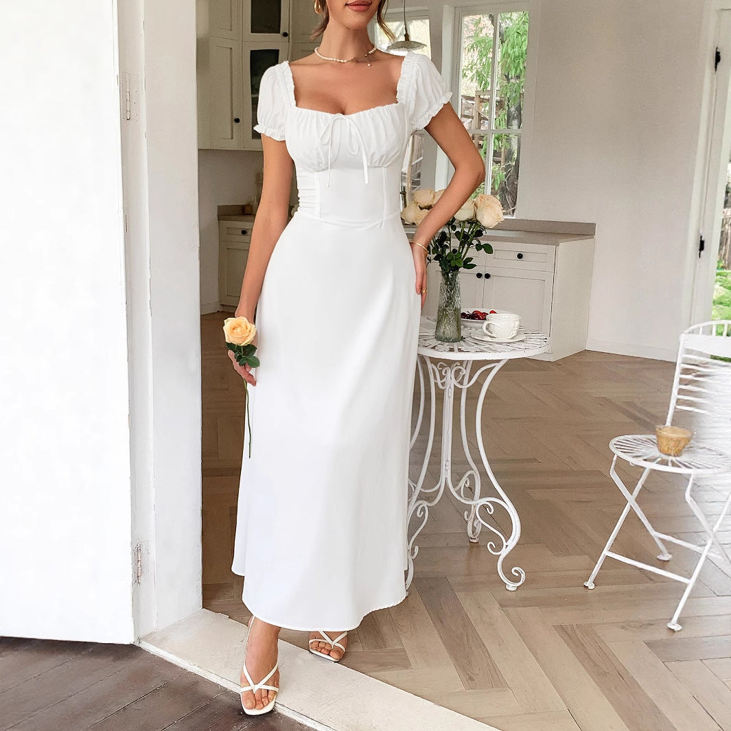 White Off-Shoulder Bustier Fit & Flare  Dress