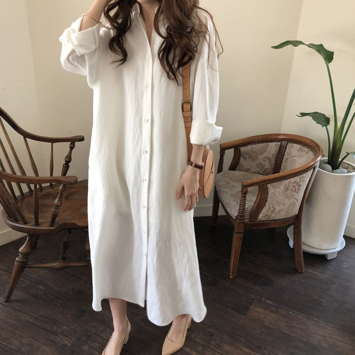 White Straight Fit Shirt Dress