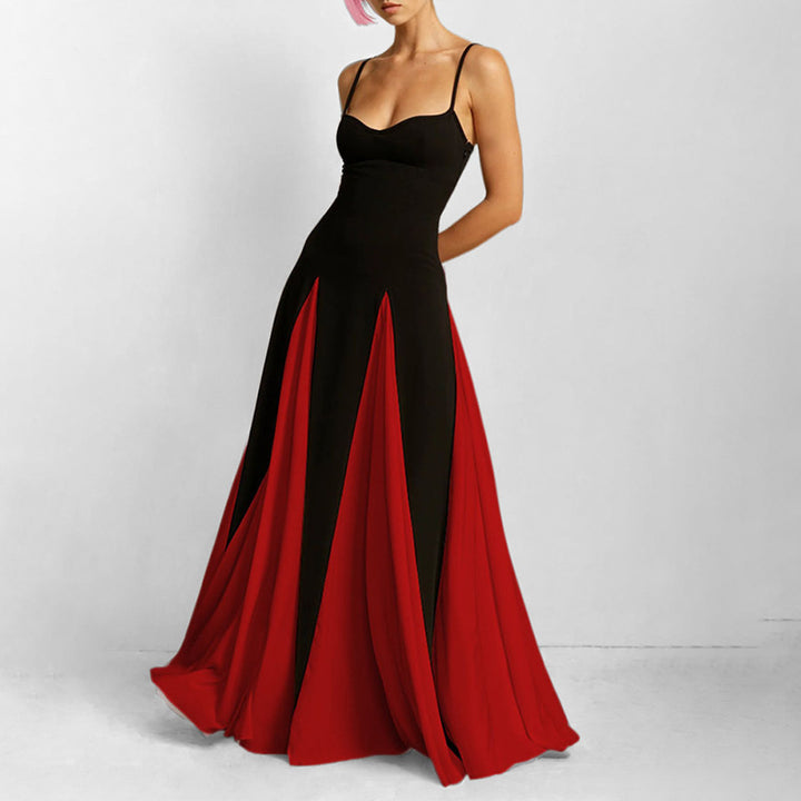 Red Pleated Dual Coloured Maxi Dress