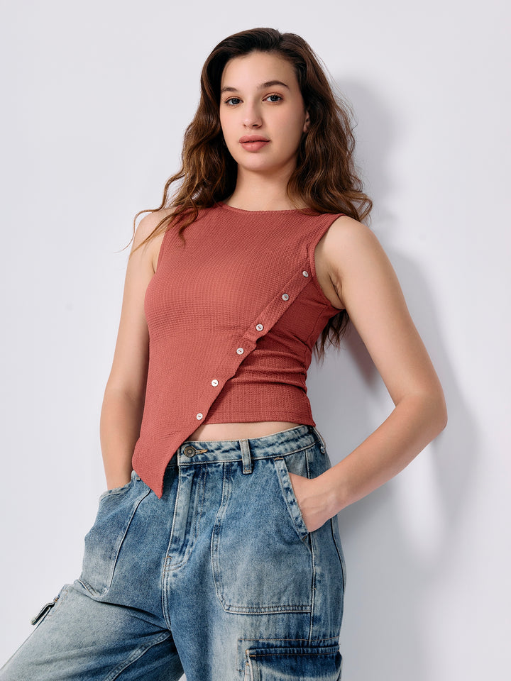 Coral Textured Assymetric Hem Tank
