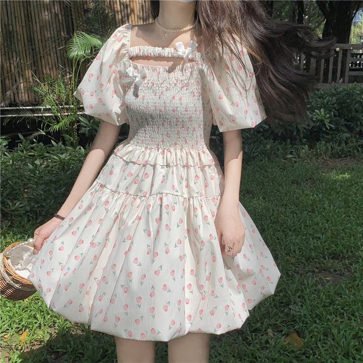 Cream Mini Dress With Smoking Detail