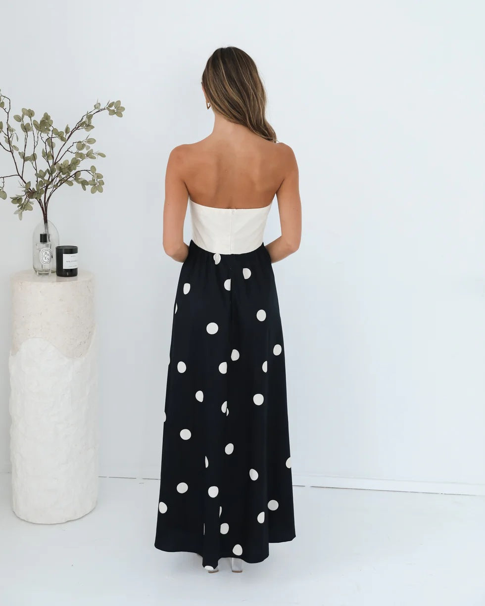 Black Strapless Polka Dot Dress
