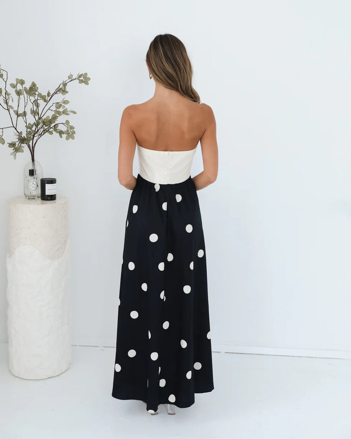 Black Strapless Polka Dot Dress