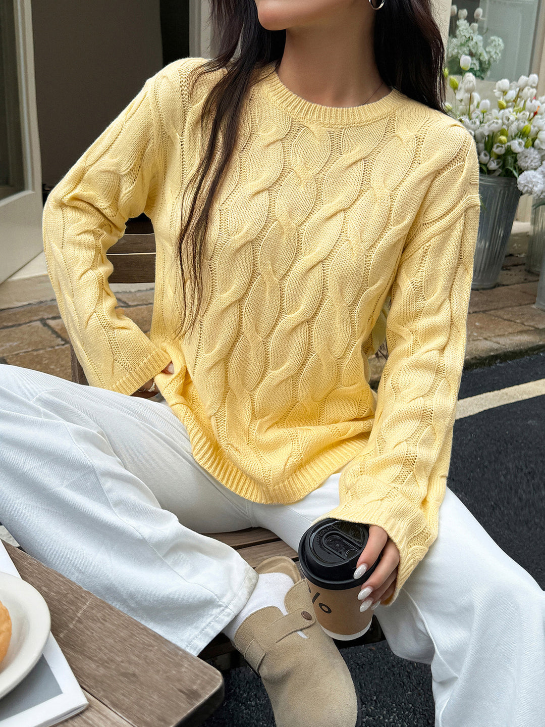 Yellow Cable Textured Sweater