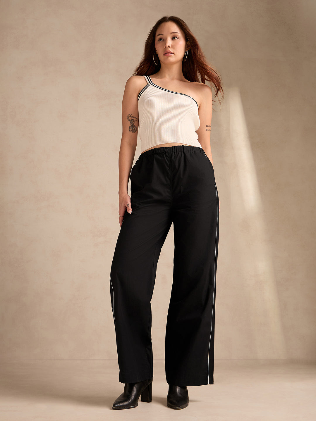 Black Pintuck Wide Leg Trouser