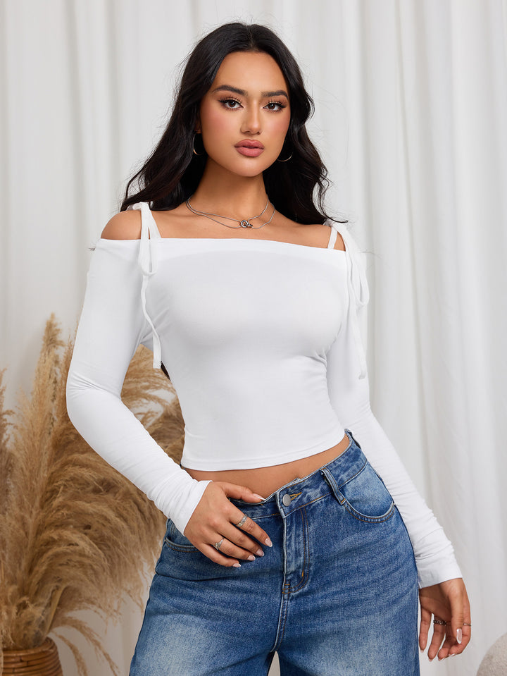 White Off Shoulder Tie-Up Top