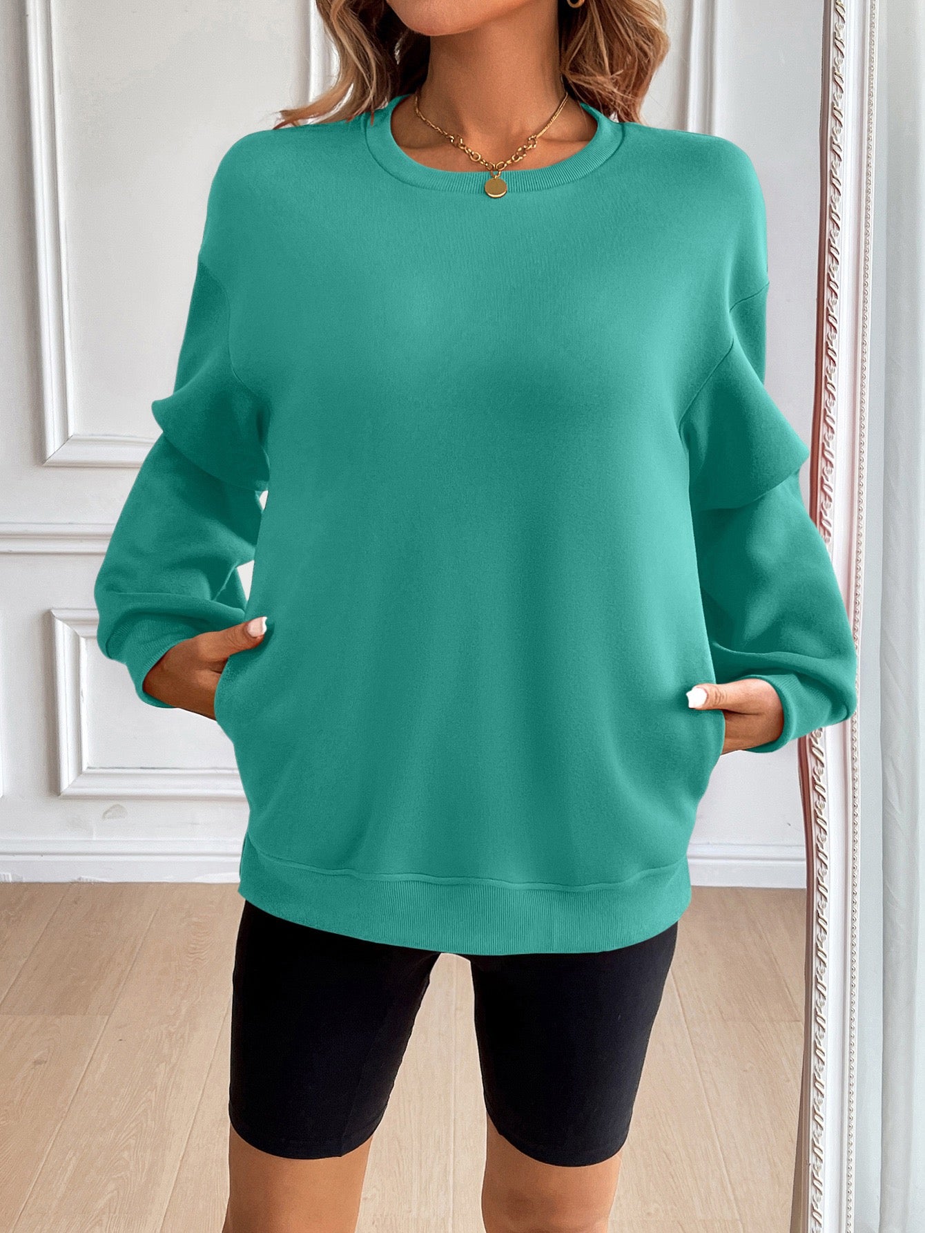 Green Shouler Drop Pullover