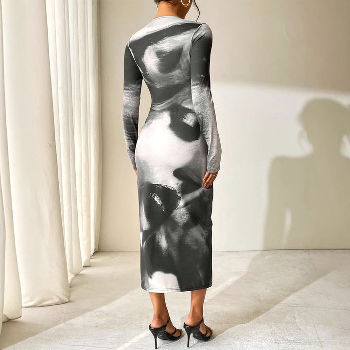 Black Geometric Printed Midi Dress
