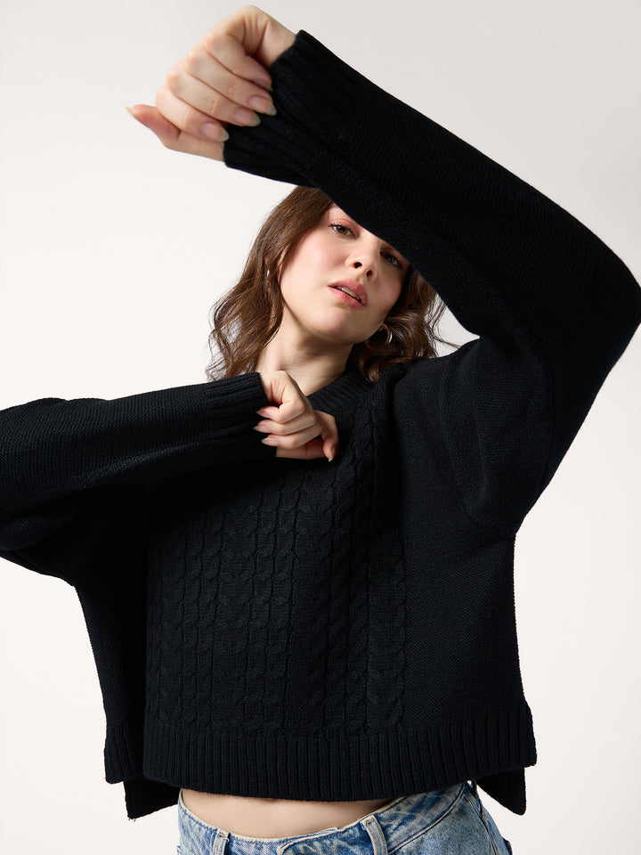 Black Chunky Cable Knit Sweater